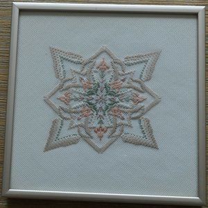 Small framed cross stitch starburst art design